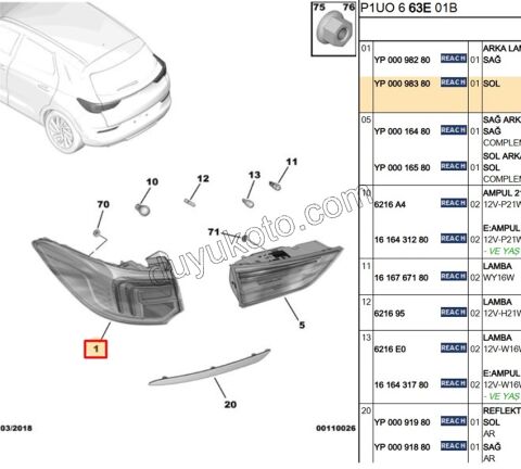 Opel GrandlandX Stop Lambası Sol Dış (Çamurlukta)