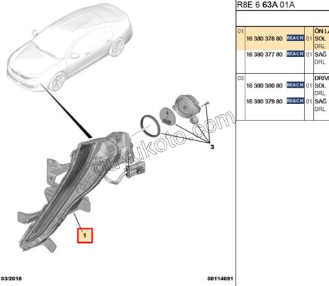 Peugeot 208 508 Gündüz Farı Sol 2019/2023