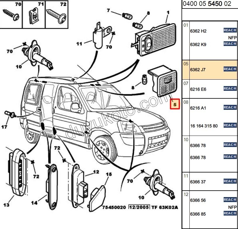 Peugeot 206 306 406 Partner Tavan Lambası KARE KUCUK 1993/2003