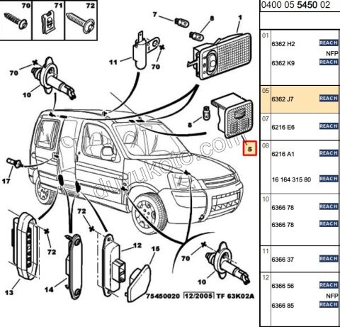 Peugeot 206 306 406 Partner Tavan Lambası KARE KUCUK 1993/2003