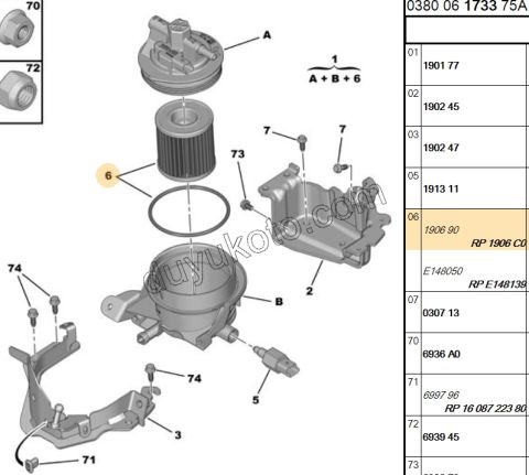 Peugeot 407 Citroen C5 Mazot Yakıt Filtresi EXP3 DW10 16V