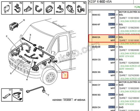 TESISAT ON MOTOR ICI SOL TARAF BXR1 DJ5TED 1318018080
