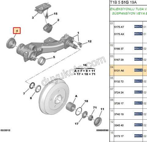 Arka Torsiyon Tek Rulman   P206