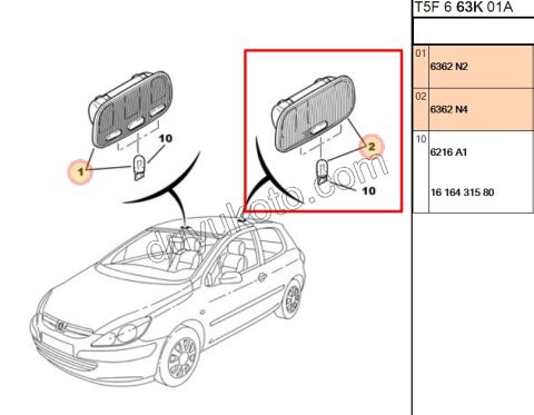 Arka Tavan Lambası P307 P407 P807