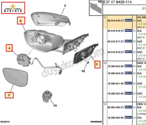 Citroen C4 Cactus Dikiz Aynası Sol Kapaksız 2014/2017