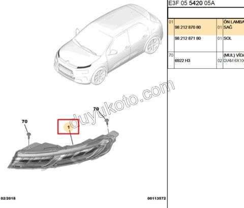 Citroen C4 Cactüs Gündüz Farı Led SAG 2018/2020