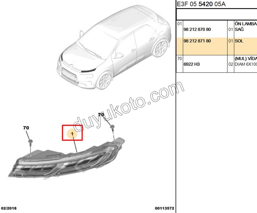 Citroen C4 Cactüs Gündüz Farı Led SOL 2018/2020