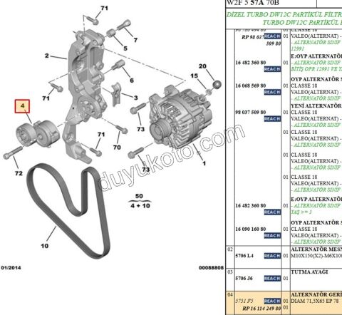 Alternatör (V Kayış) Gergi Rulmanı DW12C