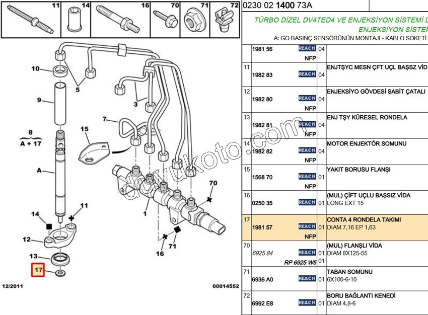 Enjektör Pulu Bakır Takım C3 DV4TED4