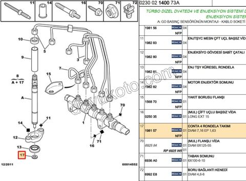 Enjektör Pulu Bakır Takım C3 DV4TED4