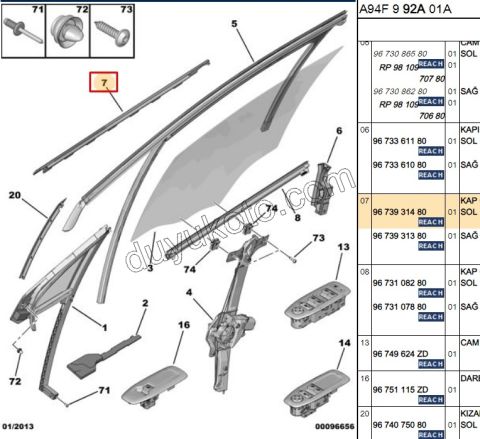 Ön Kapı Camı Sol Dış Sıyırıcı Fitil P20081 KROM+