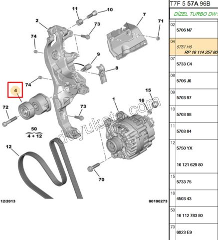 Alternatör (V Kayış) Gergi Rulmanı P407 P508 DW10C EURO5 65MM