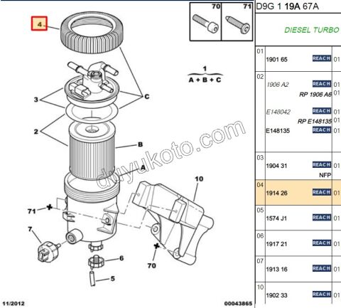 Komple Mazot Filtresi Üst Somunu  (PLASIK) PRT2 2.0HDİ