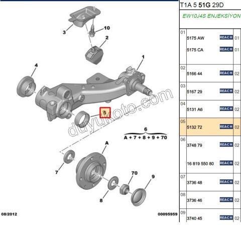 Arka Torsiyon Tek Rulman   P206