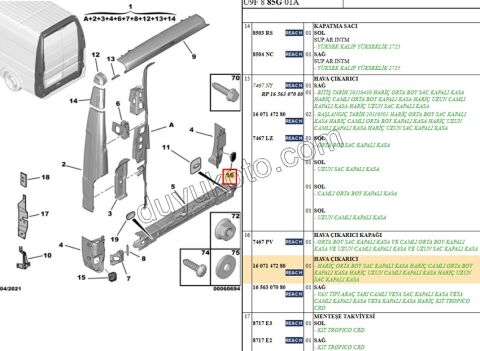 Hava Alma Kanalı Arka İç Çamurluk BXR3 PBP