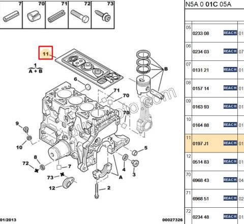 Motor Takım Contası (1+2) Silindir Kapak Contasız TU5JP 8V KECE+ ( Üst