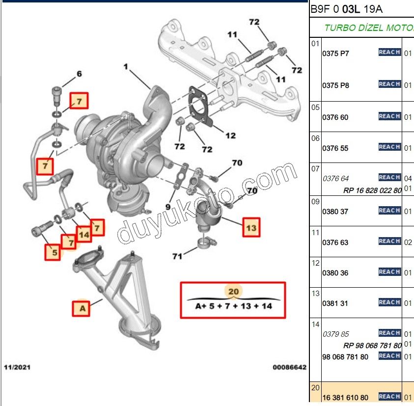 KIT BORU TURBO YAGLA 1.6HDİ Euro5 9806878180+0381.31+0376.60+1018.66+ 1682802280