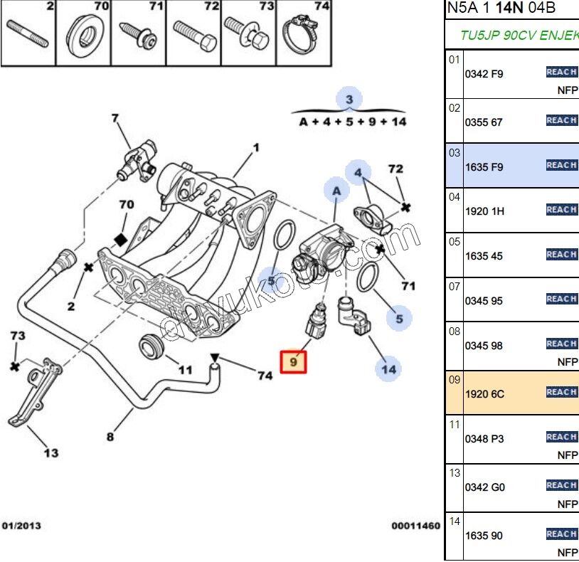 Emme Manifolt Basınç Sensörü (Map Sensörü)    GRI TU5JP 90CV L3 P206 P306 KOMP