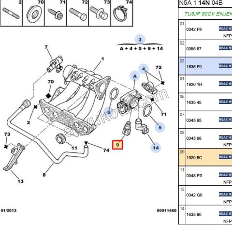 Emme Manifolt Basınç Sensörü (Map Sensörü)    GRI TU5JP 90CV L3 P206 P306 KOMP
