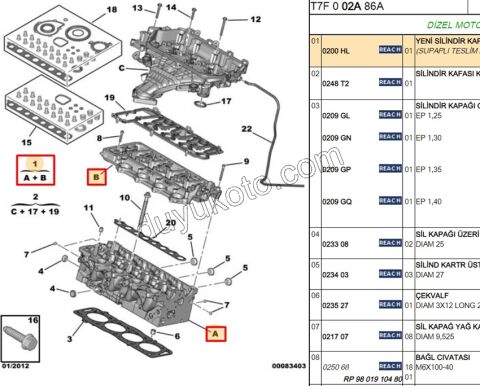Silindir Kapağı DW10C 16V SUBAP+