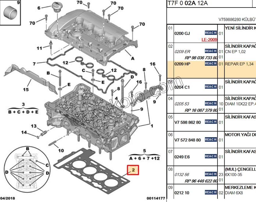 Silindir Kapak Contası 1.6THP 175HP 150HP 270HP 1.34MM