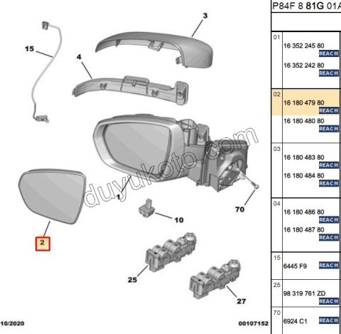 Peugeot 3008 5008 Dikiz Ayna Camı Sol 2016/2020