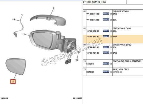 Peugeot 3008 5008 Dikiz Ayna Camı Sağ 2016/2020