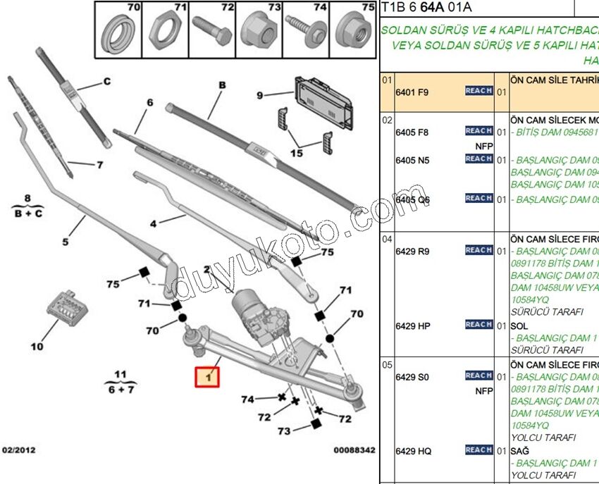 PEUGEOT 206 ÖN CAM SİLGİ MEKANIZMASI P206 P206+