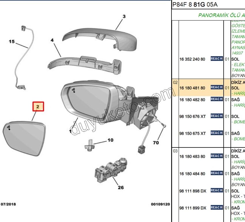 Peugeot 3008 5008 Dikiz Ayna Camı Sol 2016/2020