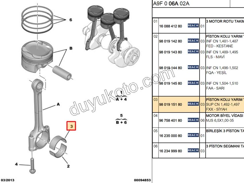 YATAK KOL UST X3AD 1.0CC