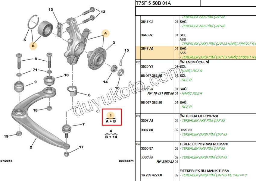 Ön Sağ Aks Taşıyıcısı    RCZ 1.6THP 156HP 83MM 5 BIJON