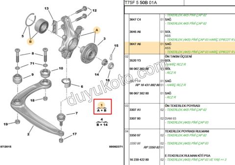Ön Sağ Aks Taşıyıcısı    RCZ 1.6THP 156HP 83MM 5 BIJON