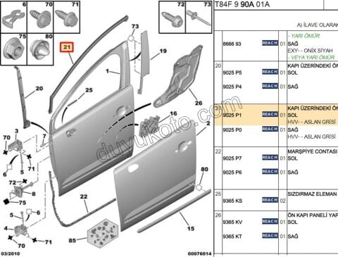 Ön Kapı Çerçeve Sol Dış Fitil P30081 KROM+