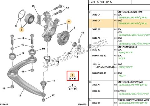 Ön Sağ Aks Taşıyıcısı    RCZ 1.6THP 156HP 82MM 5 BIJON