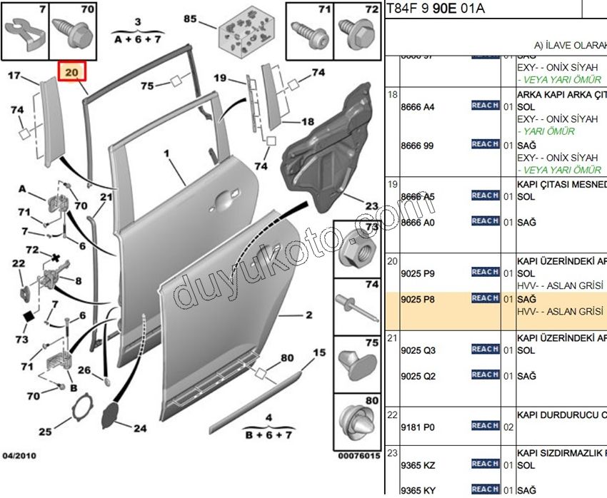 Arka Kapı Çerçeve Sağ Dış Fitil P30081 KROM+