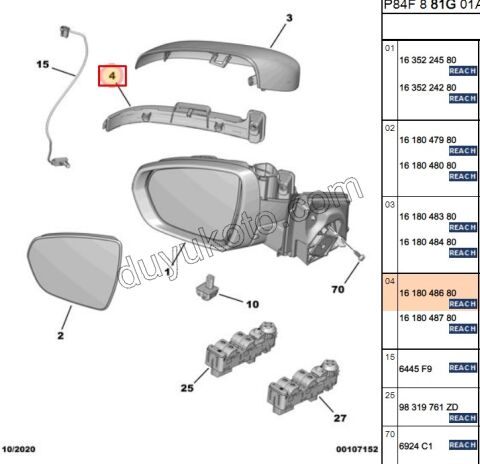 Peugeot 3008 5008 Ayna Sinyali Sol 2016/2020