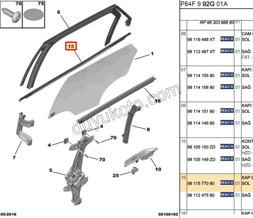Arka Kapı Camı Sol Dış Sıyırıcı Fitil P30082 SIYAH