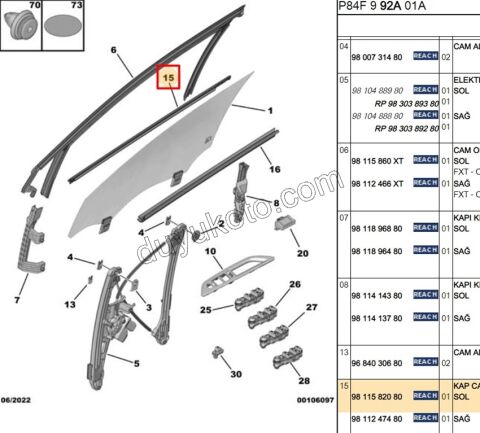 Ön Kapı Camı Sol Dış Sıyırıcı Fitil P30082 SIYAH