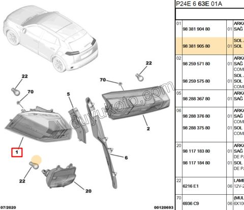 Peugeot 2008 Stop Lambası Sol Dış (Çamurlukta) 2019/2023