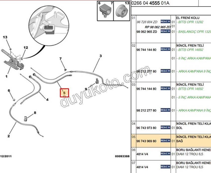 El Fren Teli Borusu Sağ P301