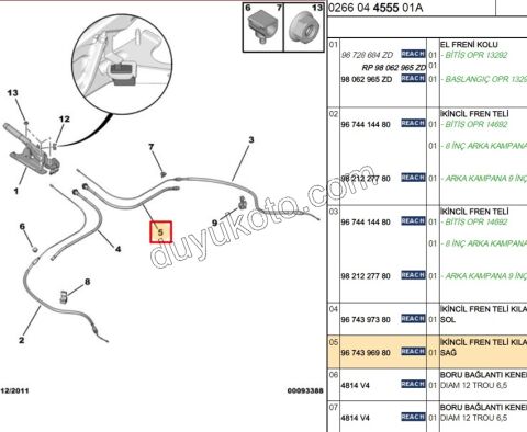 El Fren Teli Borusu Sağ P301