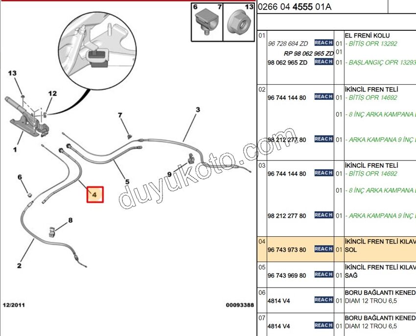 El Fren Teli Borusu Sol P301