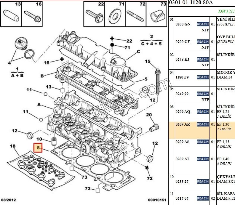 Silindir Kapak Contası 1.30MM DW12 2+2