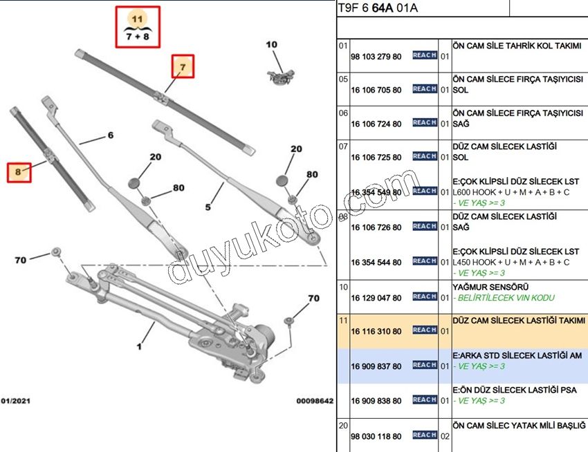 Ön Silgi Süpürgesi Takım P3082