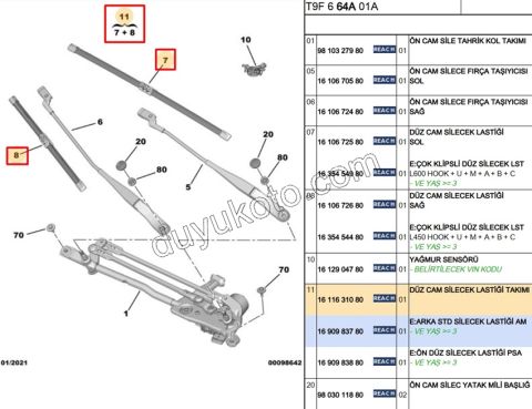 Ön Silgi Süpürgesi Takım P3082