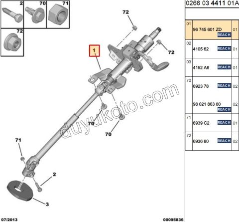 Direksiyon Mili Mafsal + Kolon Komple P301 1.6HDİ Euro5