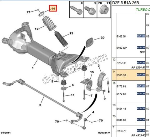 Arka Helezon Üst Takoz P407 P5081 P5082 C53