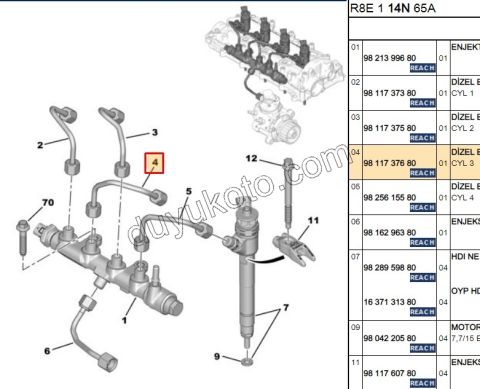 BORU ENJEKTOR 1.5HDİ Euro6 3. SILINDIR P301
