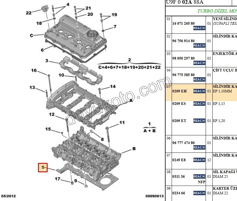 Silindir Kapak Contası BXR3 2.2 1.10MM (1DELIK)