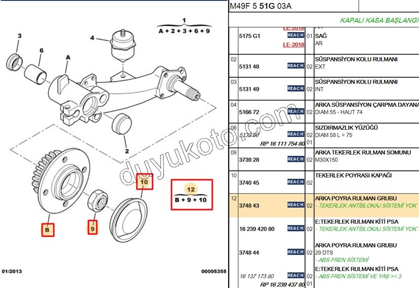 Arka Teker Rulmanı (Poryalı) PRT1 PRT2 ABS-